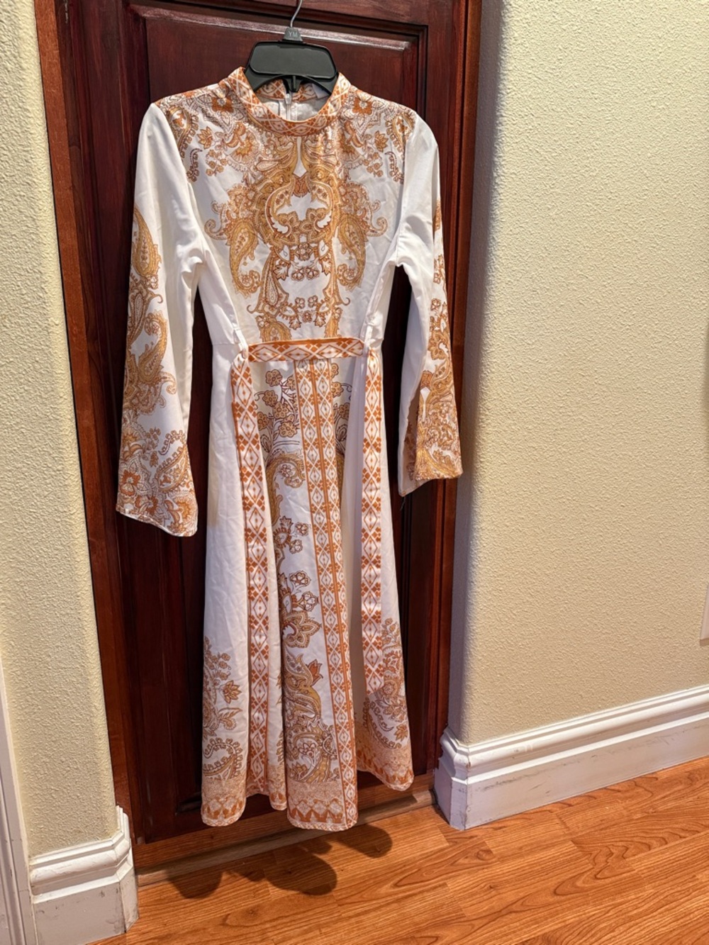 White Dress with Ornate Gold Paisley Print